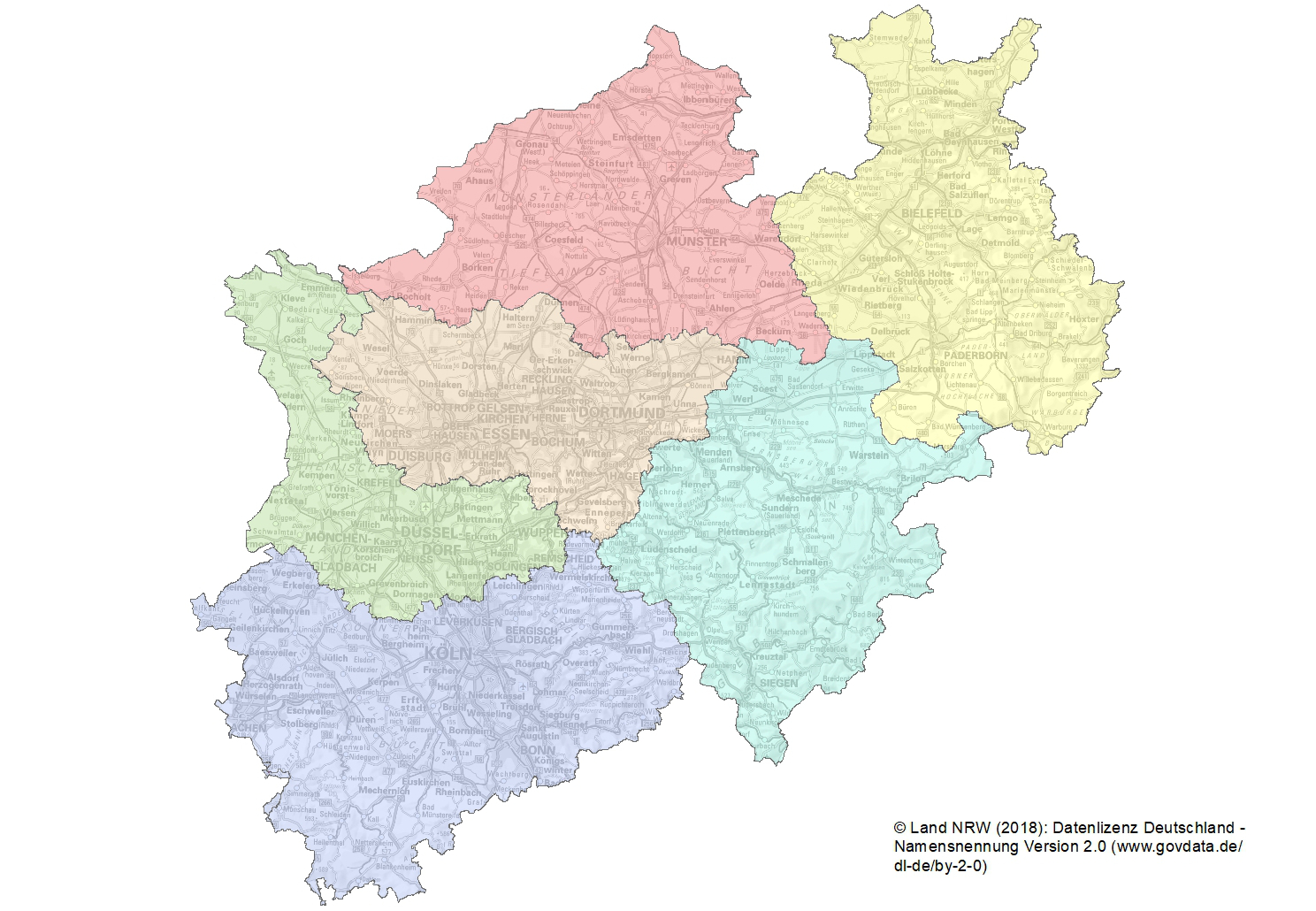 Karte der Planungsregionen in NRW